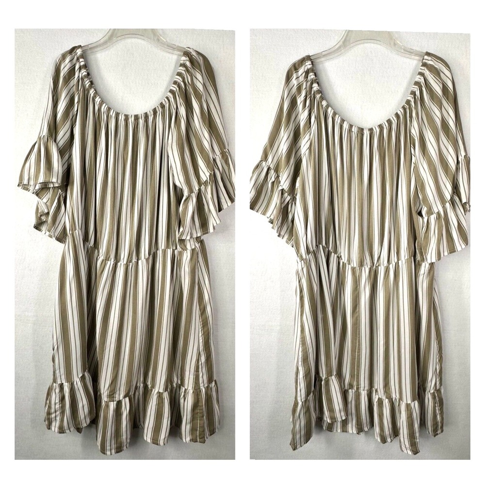 New Look Dress Plus 3X Pullover Green Stripe Ruffle Sleeve Casual Party‎ Summer
